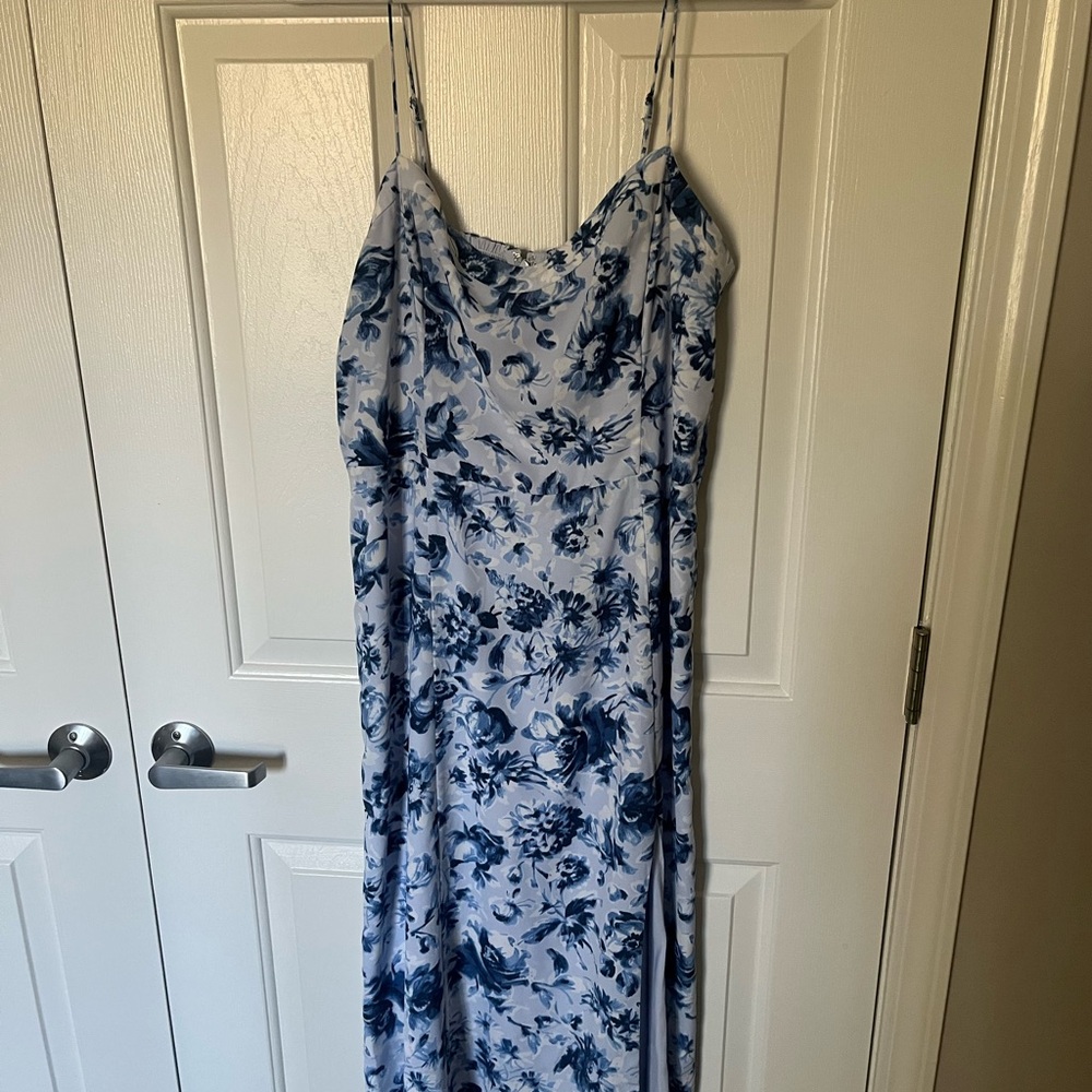 Abercrombie & Fitch Emerson White Maxi Slip Dress with Blue Floral Print